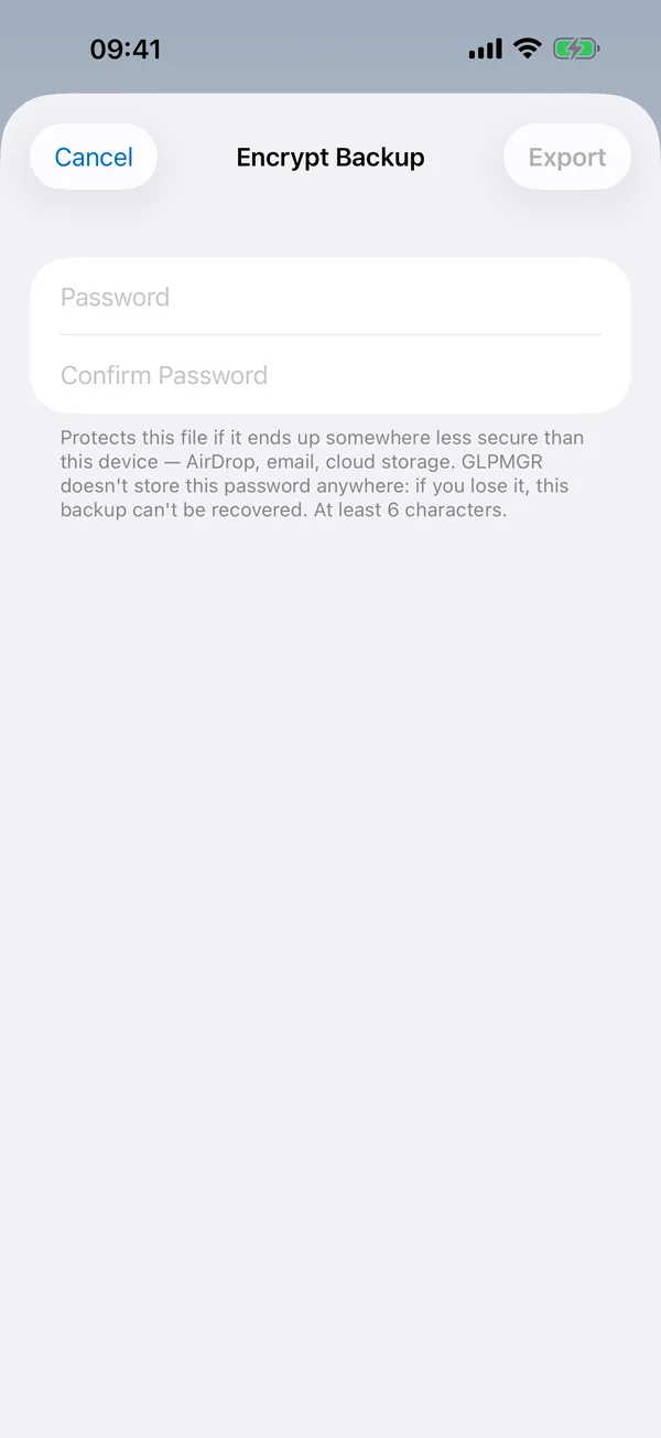 Setting a password for a backup
