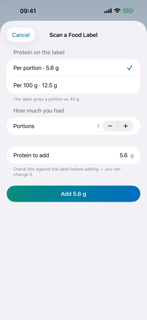 Scanning a food label for its protein figure