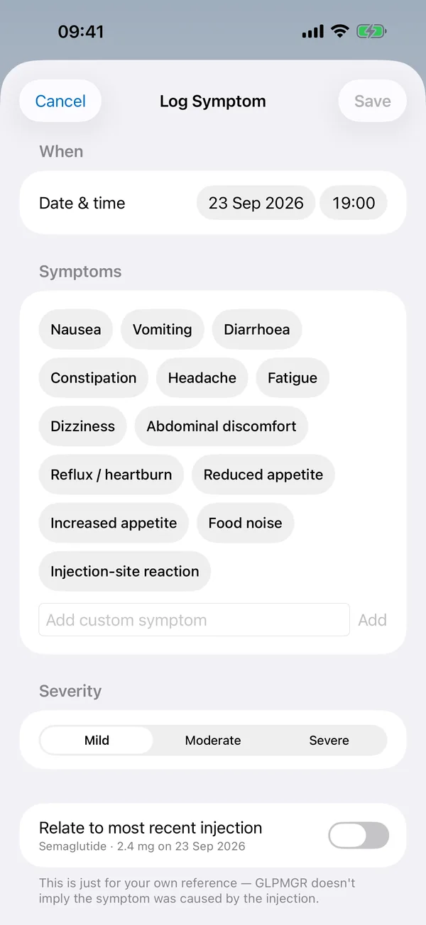 Logging a symptom